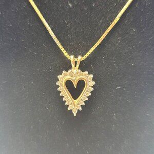 Vintage 10K Gold Heart Pendant with Diamonds on a 14K Gold Chain 23"